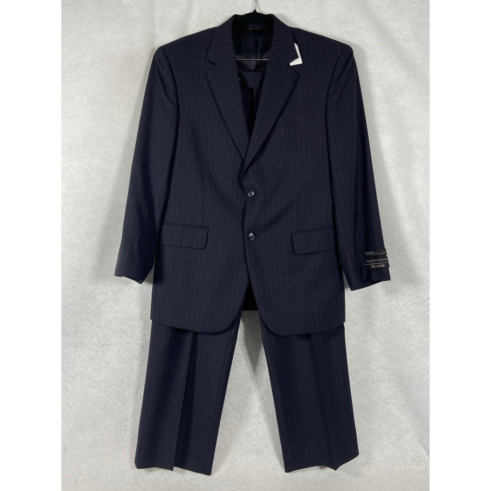Jos A Bank 2PC Pant Suit Men's 40S Navy 100% Wool Pinstriped Executive New